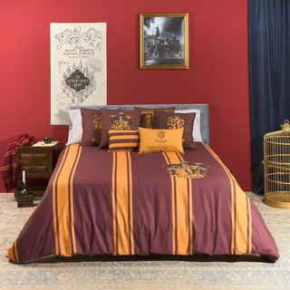 Belum Bettbezug Harry Potter, Bettbezug mit Knöpfen 100% Baumwolle, gestreift, Modell Gryffindor, für Betten mit 120 cm (200 x 200 cm)