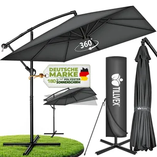 tillvex Alu Sonnenschirm Rechteckig Ø 330 cm Grau