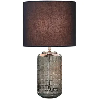 LOBERON Tischlampe Eldarion, Mundgeblasenes, Getöntes Glas, Handgeschliffene Rautenmuster, Tischleuchte, Nachttischlampe, Baumwolle, Eisen, grau/schwarz