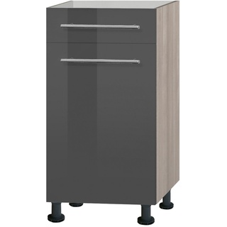 Unterschrank OPTIFIT "Bern" Schränke Gr. B/H/T: 40 cm x 87 cm x 58,4 cm, 1, grau (grau hochglanz, akaziefarben) Küchenunterschrank Unterschränke Schränke 40 cm breit, mit Tür und Schubkasten, höhenverstellbaren Füßen