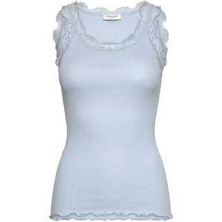 Spitzentop ROSEMUNDE "Babette Silk Top mit Seide", Damen, Gr. S, nantucket blau, Feinstrick, Obermaterial: 70% Seide, 30% Baumwolle, körpernah hüftbedeckend, Rundhals, Tops Spitzentop, Vintage-Spitzenbesatz, mit Rundhalsausschnitt, hoher Seidenanteil