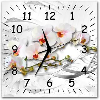 BM Funk Quarz Wanduhr Funkwanduhr Funkwanduhren Funkuhr Funkuhren kein Ticken lautlos geräuschlos leise modern ohne Tickgeräusche groß XXL Wohnzimmer Küche Orchideen Blumen 9464-1a SZ