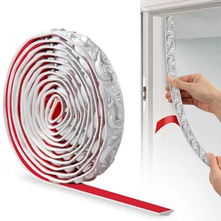 JUNART PVC Flexible Selbstklebende Zierstreifen, 300cm×2cm, 3D-Tapetenbordüren, Wandleisten Selbstklebend und Stuckleisten Wand Eignen Sich für Spiegelkanten, Schränke und Wände(Silber)