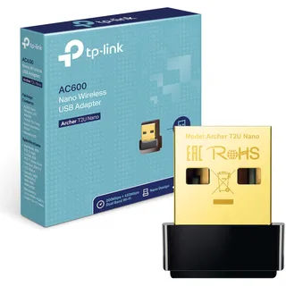 TP-Link Archer T2U Nano AC600 USB WLAN Stick Adapter, 433MBit/s 5GHz, 200MBit/s 2,4GHz, WPA und WPA2-Verschlüsselungs-Standard, Windows 11/10/8.1/8/7/XP