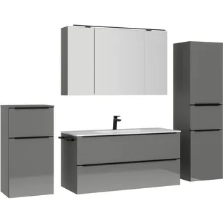 nobilia® Badmöbel-Set Levere, (4-St., vormontiert, mit Soft-Close), inkl. Spiegelschrank mit Beleuchtung und Dimmerfunktion, in 4 Breiten grau 230 cm x 169 cm x 48,7 cm