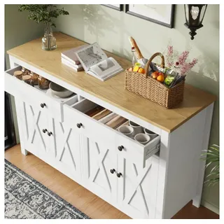 XDOVET Sideboard Sideboard,Küchenschrank,Aufbewahrungsschrank, Buffetschrank, für Küche, Wohnzimmer(140×40×89cm) weiß