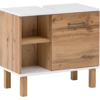 Schildmeyer Waschbeckenunterschrank 147630 Wido, Eiche Landhaus Dekor/weiß, 60 x 65,2 x 35 cm