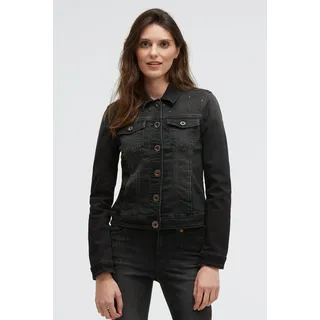 Jeansjacke SOCCX, Damen, Gr. 3XL, schwarz (schwarz washed metal), Jeans, Material: 63% Baumwolle, 25% Polyester, 10% Viskose, 2% Elasthan, slim fit kurz, eingesetzt 1-Knopf-Manschette, Jacken Jeansjacke, mit Schmuckelemente