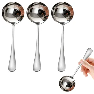 3-Teiliges Set Suppenkelle Edelstahl,20 CM Hohe Qualität Soßenkelle,Silber Schöpfkelle Edelstahl,Komfortabler Griff,Geeignet Zum Servieren Von Suppen,Saucen,Brühen Und Eintöpfen,Spülmaschinenfest