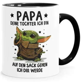 MoonWorks® Tasse Geschenk Papa Sprüche Geschenkidee Vatertag Lustig Motiv Baby-Yoda mit Spruch Papa-Tochter weiß-innen-schwarz standard