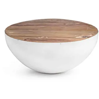 Couchtisch aus recyceltem Holz und Stahl, Industrial Design, rund, weiß natur, Ø 70 cm
