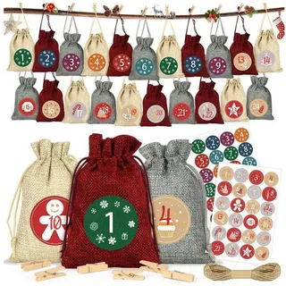 LuxusKollektion befüllbarer Adventskalender Adventskalender Stoffbeutel Weihnachten DIY 24 Geschenktüten 2.0 bunt