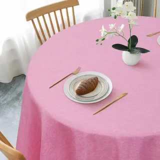 AooHome Tischdecke Rund Φ120cm, Rosa Leinen-Optik Tischdecken Abwaschbar Tischtuch aus Polyester Wasserabweisend mit Lotuseffekt, Dauerhaft Kratzfest für Wohnzimmer, Esszimmer, Balkon, Garten