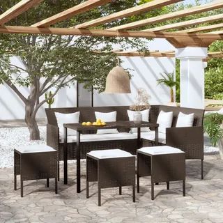 Faroom Poly Rattan Ecklounge Eckbank Lounge Gartenmöbel Set Gartengarnitur Balkon Lounge Klein Sitzgruppe Ecksofa Terrasse Sitzecke Eckgarnitur Couch-Eck Braun