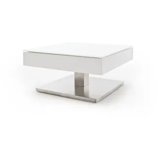 Robas Lund Couchtisch MARIKO, Weiß m. Sicherheitsglas & Sockel Edelstahl?Optik 75x38x75 cm weiß