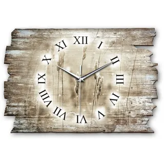 Kreative Feder Designer Wanduhr Gras Relax aus Holz Größe 40x27cm - Funkuhr im Landhaus-Stil Shabby-Style Made in Germany leise ohne Ticken (Gras, leises Funkuhrwerk)