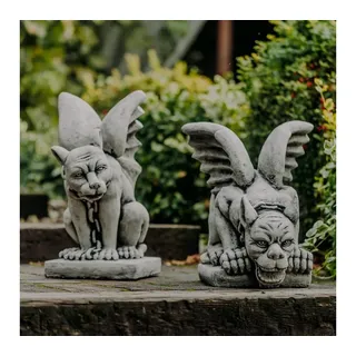 gartendekoparadies.de Gartenfigur Gargoyle Torwächer Steinfiguren, 48/40 cm, 40/33 kg (Gargoyle - Set), Frostsicher grau