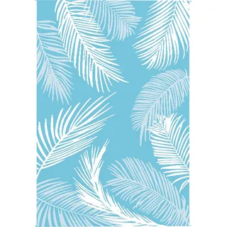 Outsunny Outdoor Teppich wendbarer robuster Wetterfest Outdoorteppich Carpet mit Tragetasche Bodenankern Outdoor-Teppich für Balkon Garten Terrasse Bad Flur Küche 274 x 182 cm Hellblau+Weiß   Aosom