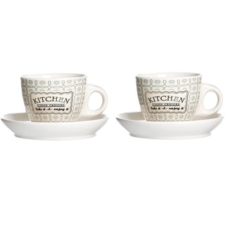 Ritzenhoff & Breker Espressotassen Retro Kitchen 2er Set I kleine Becher mit Henkel alternativ auch für Kaffee Lungo Americano Ristretto & Co I Porzellan Tasse mit Unterteller 80 ml in creme blau