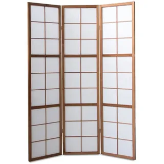 Homestyle4u Raumteiler Innen 3 teilig Holz Braun Paravent Trennwand Reispapier Weiß