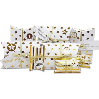 Frau WUNDERVoll® DIY Adventskalender zum Befüllen HoHoHo weiß, gold