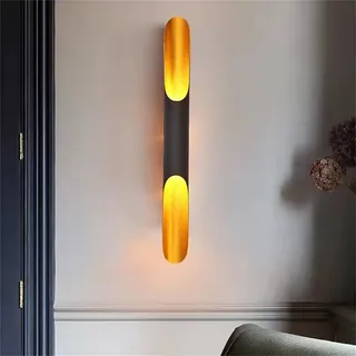 E27 Gold Schlafzimmer Wandleuchte Innen Schwarz Wandlampe Retro Wand Leselampen Antik Industrial Deko Design Metall Aluminium Up & Down Wandbeleuchtung für Wohnzimmer Bettseite Büro Loft Bar (60cm)