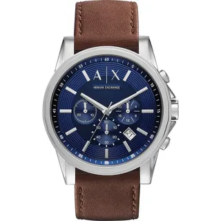 Armani Exchange AX2501 Herren-Armbanduhr, Edelstahl-Gehäuse, Leder-Armband - Blau