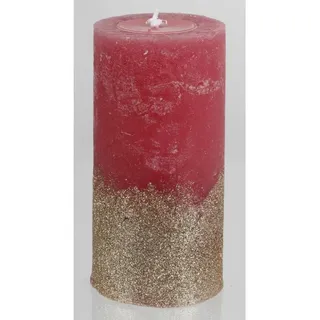 BURI Stumpenkerze Stumpenkerze mit Glitzer 14x7cm Weihnachtskerze