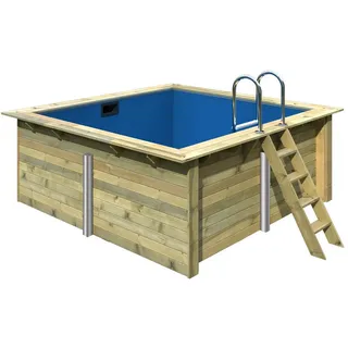Karibu Massivholzpool-Set 'Modell Rechteck pool-Set 1' 300 x 267 x 124 cm mit Edelstahlleiter und Holzleiter