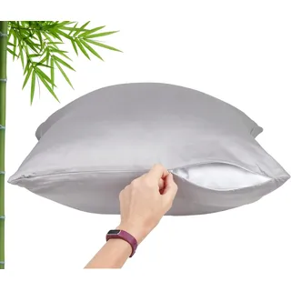 Kissenbezüge, kühlender Kissenbezug, Queen-Size-Größe, Grau, 2er-Set, mit Reißverschluss, 100 % Viskose aus Bambus, für heiße Schläfer, weiche Kissenbezüge Vegan Silk