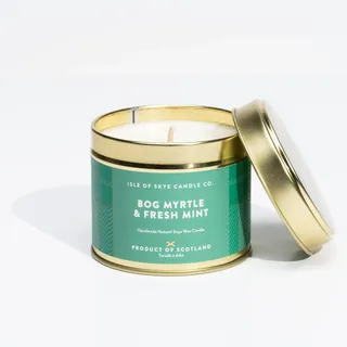 Isle of Skye Candle Company Reisebehälter Moormyrte und frische Minze | natürliche Sojawachskerze | handgefertigt in Schottland | Premium-Duftkerze | leichte Metallverpackung | 45 Stunden Brenndauer