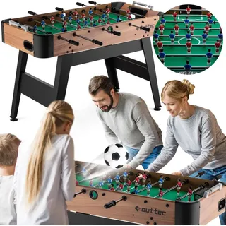 Outtec® Kickertisch, Tischkicker, Tischfußball für Kinder und Erwachsene - 121 x 60,5 x 82,5 cm - inkl. 2 Bälle - Fußballtisch mit 22 Spieler,... - Braun/Schwarz