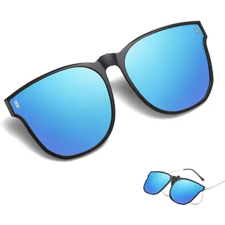 Wnddle Sonnenbrille zum Anklippen über verschreibungspflichtigen Brillen, Sonnenbrille Zum Aufstecken Polarisiert Clip Damen, für Myopie Brille im Freien/Fahren/Angeln, für Männer und Frauen (Blau)