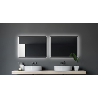 Talos LED Badspiegel 80x60 cm Badezimmerspiegel mit Beleuchtung matt schwarzer Aluminiumrahmen Wandspiegel Lichtumrahmung- matt schwarz