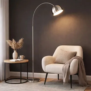 Stehlampe Standleuchte Bogenlampe Esszimmerlampe silber weiß 1 flammig H 150 cm
