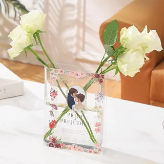 PORPAN Buchvase, Acryl-Buchvase für Blumen, Buch-Blumenvase, klare Buchvase, Buch-förmige Vase, kleine Vase für Zuhause/Wohnzimmer/Bücherregal/Schlafzimmer/Büro, Dekoration, ästhetisch, Geschenk für