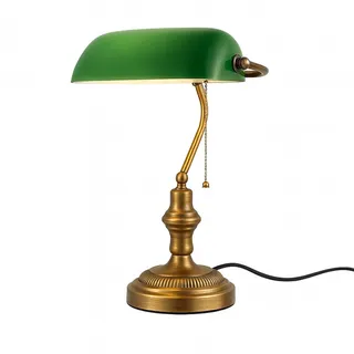 BARCELONA LED Tischlampe Bankier Vintage E27 Grün Klassisch | Glas Lampenschirm Verstellbar, Metallfuß, Büro, Lesen, Retro Einrichtung Elegant