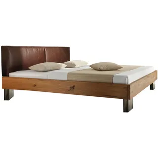 Hasena Bett, Braun, Eiche, Holz, Leder, Echtleder, Vintage-Leder, Wildeiche, 160x200 cm, Über- und Sondergrößen erhältlich, gepolstertes Kopfteil, Lederauswahl, Schlafzimmer, Betten, Doppelbetten