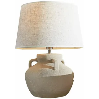 LOBERON Tischlampe Parya, Antik Anmutender Lampenfuß, Rustikaler Charakter, Schlichte Formgebung, Zeitloses Design, Tischleuchte, Keramik, Leinen, creme