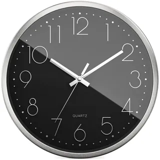 MEBUS Quarz-Wanduhr 30,0 cm 30 cm schwarz/silber