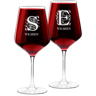 Maverton Rubin 2er Weingläser Set mit Gravur - 530 ml - Wein Glas personalisiert - Rotweinglas Weißweinglas - Geschenk Hochzeit Hochzeitstag Paar Eltern - Verzierung