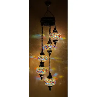 Samarkand - Lights Handgefertigte Orientalische Mosaiklampe Mosaik Glas Hänge Lampe Pendelleuchte Deckenleuchte Aussenleuchte Handarbeit Hängeleuchte Hängelampe Größe 3/5 x Glas/L/BUNT
