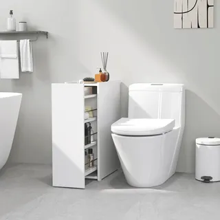 Schmaler Badezimmerschrank, Bodenschrank Mit Tiefer Schublade, Freistehender Badschrank, Spanplatte, Weiß