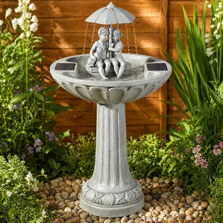 Festive Lights - Solar Regenschirm Wasserbrunnen - Outdoor Garten Ornamente Wasserspiel - Grau