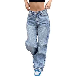 Opspring Loose-fit-Jeans Damen Baggy Jeans Y2K Low Waist Vintage Hose Cargohose Streetwear blau S