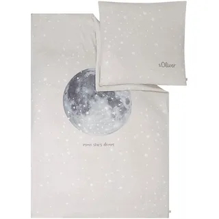 s.Oliver Satin Kinderbettwäsche Mond Sterne Beige 135 x 200 cm + 2 x 80 x 80 cm
