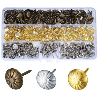450 Stück Polsternägel, Möbel Dekorative Reißnägel, Ziernägel Push Pins, Reißzwecken für Sofa, Stuhl, Sessel, Bett Antik - 11x17mm/Bronze, Gold, Silber