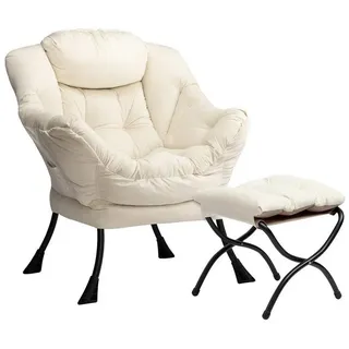 luxuskollektion Ohrensessel Samt 70 x 100 x 80 cm Beige mit Hocker