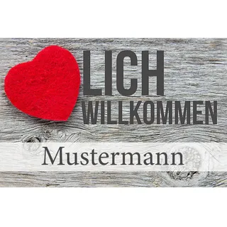 Manutextur Fußmatte mit Namen - Motiv Herzlich Willkommen - viele Familien-Motive - Schmutzfangmatte personalisiert - Größe 50x80 cm - persönliches & individuelles Geschenk