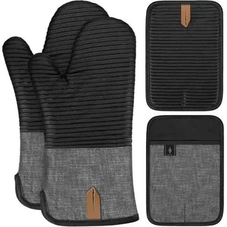 Topflappen Ofenhandschuhe Silikon Anti Rutsch 4er Schwarz 3_schwarz